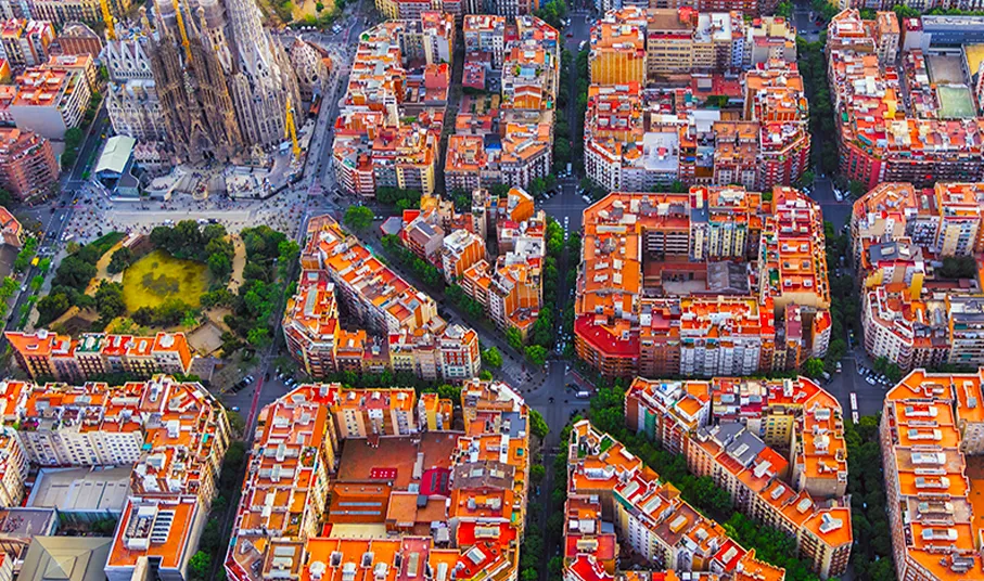 Aerial view of Barcelona Eixample