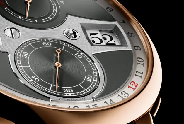 A Lange's Elegance is in full display in the 18K Gold Zeitwerk Date